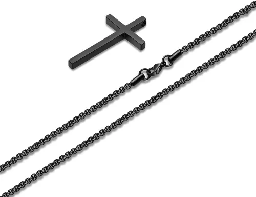Miniatura 8 de M MOOHAM- Collar con dije de cruz de acero inoxidable para hombre, cadena de eslabones cuadrados de 16 a 30 pulgadas, color plateado, negro, dorado