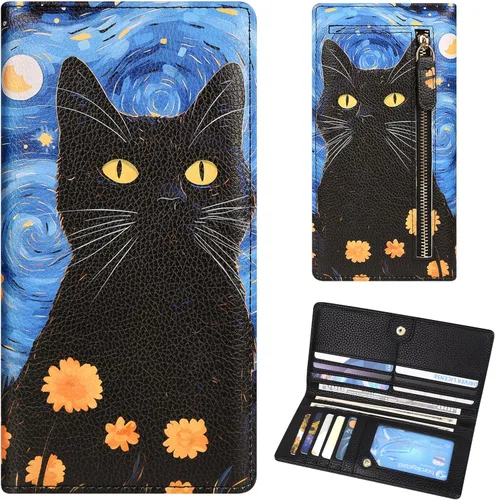 Miniatura 9 de Billetera para mujer, billetera RFID extradelgada, bolso plegable de cuero, con 11 ranuras para tarjetas y ventana de identificación, lindo monedero