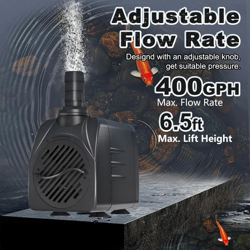 Miniatura 2 de SongLong Bomba sumergible de 400 GPH (1500L 25 W) ultra silenciosa con protección contra sobrecalentamiento, elevación de 6.5 pies de alto