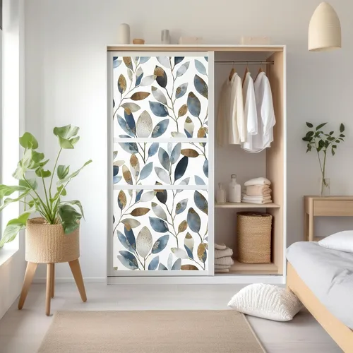 Miniatura 4 de Papel tapiz de hojas doradas, despegar y pegar, moderno, papel tapiz de hojas azules, grises y doradas, papel de contacto, autoadhesivo, extraíble