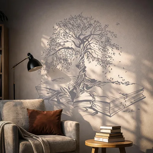 Miniatura 9 de Vinilo adhesivo para pared, diseño de árbol de hojas, biblioteca de conocimiento, sala de lectura, decoración grande (ig5200)