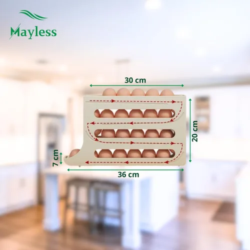 Miniatura 7 de Soporte para huevos con ruedas automáticas para refrigerador, estante organizador de refrigerador (blanco)