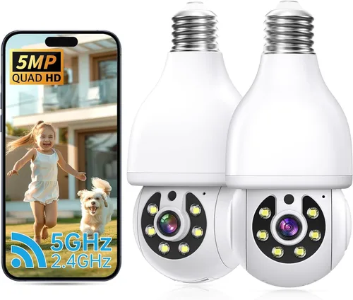 Cámara de seguridad con bombilla de luz 2K 5G y 2.4G WiFi, cámaras de seguridad inalámbricas para exteriores e interiores, cámaras de bombilla de