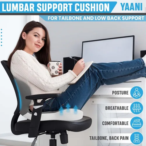 Miniatura 2 de Cojín grande de espuma viscoelástica para asiento lumbar para ciática y coxis, alivio de presión para coxis, para silla de oficina, automóvil, silla