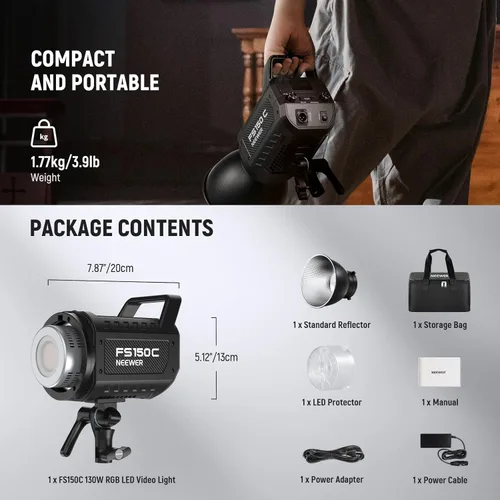 Miniatura 9 de NEEWER Luz de video LED RGB de 130 W APP/2.4G Control 17 efectos, 2500-7500K 19800lux/3.3 ft COB Salida de iluminación continua con CRI97/TLCI98 4