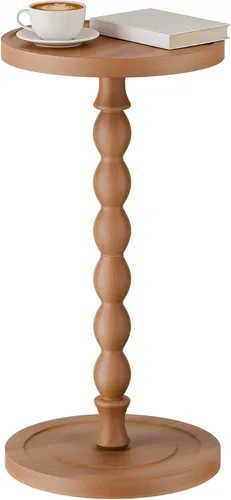 Miniatura 12 de Mesa de bebida de madera maciza, madera de caucho, pequeña mesa auxiliar redonda para espacios pequeños, mesas de Martini, mesas auxiliares de Nogal
