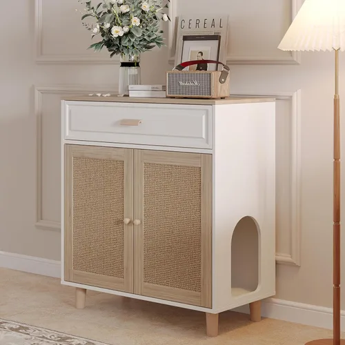 Miniatura 12 de Mueble Gabinete para Caja de Arena de Gatos Oculta Interior 2 en 1 Casa de Madera para Gatos y Gabinete de Baño con Puertas de Tabla Rascadora