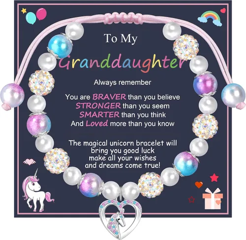 JoycuFF Daughter Granddaughter Niece Pink Pearls Charm Bracelets for Girls Valentine's Day Birthday Back to School Christmas Gift for Girls
