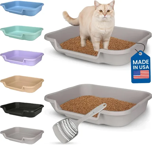 Miniatura 13 de KittyGoHere - Caja de arena para gatos mayores, sartén pequeña con cuchara jumbo de mango largo, caja de arena para gatos de entrada baja, ligera