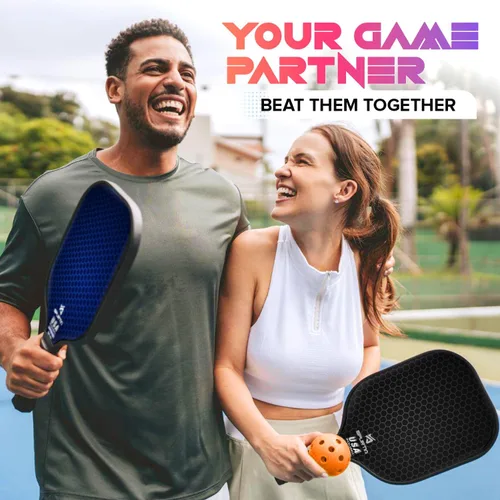 Miniatura 8 de Juego de 2 palas de pickleball aprobadas por USAPA con superficie de fibra de vidrio con 2 raquetas de pickleball, 4 bolas, cintas de agarre y bolsa