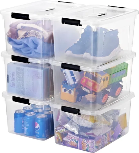 Miniatura 3 de Contenedores de almacenamiento de plástico de 19 cuartos de galón con tapas, paquete de 6 cajas organizadoras apilables transparentes con asa