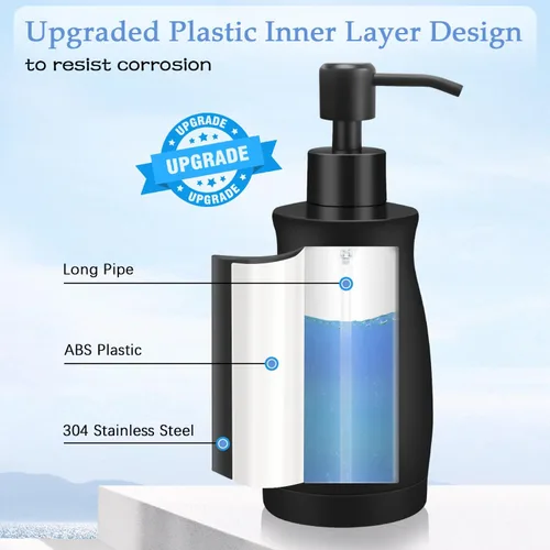 Miniatura 2 de ARKTEK Dispensador de jabón negro mate de acero inoxidable de 13.5 onzas – Dispensador de loción líquida para manos, dispensador de jabón recargable