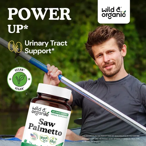Miniatura 2 de Wild & Organic Cápsulas Saw Palmetto de 500 mg - Soporte del tracto urinario para hombres y mujeres - Suplemento en polvo de palma enana pura