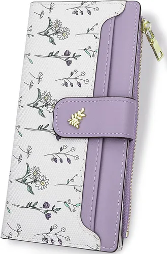 Miniatura 15 de Farcauo Billetera para mujer, billetera delgada para mujer, linda cartera delgada Kawaii con flores para mujer, tarjetero para mujer, Cartera