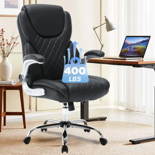 Miniatura 11 de Silla de oficina ejecutiva grande y alta, sillas de escritorio ergonómicas con respaldo alto de piel sintética con ruedas, silla de gestión mecedora
