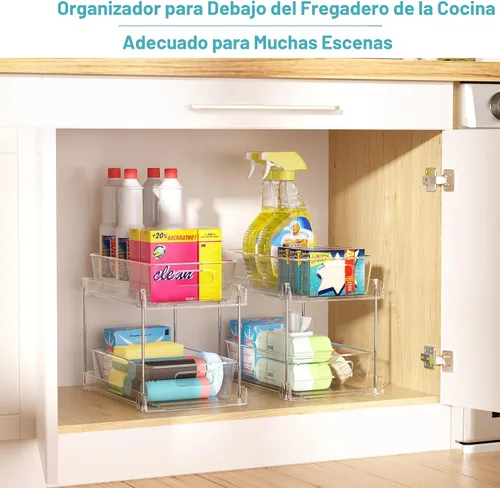 Miniatura 6 de Vtopmart - Organizadores de baño, 4 piezas, 2 niveles, transparentes, bajo el fregadero, almacenamiento para tocador o encimera, cajones