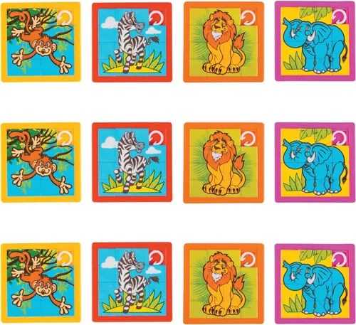 Fun Express Rompecabezas de plástico de 2 1/2 pulgadas con diseño de animales de zoológico, 12 unidades, ideal para la escuela, cumpleaños, cofres
