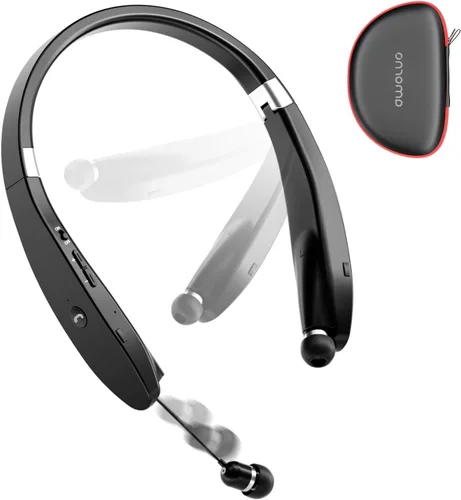 Amorno Auriculares plegables Bluetooth con banda para el cuello inalámbrica con auriculares retráctiles, auriculares deportivos a prueba de sudor