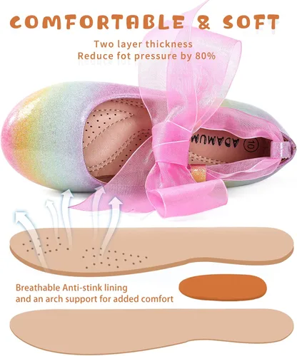 Miniatura 4 de ADAMUMU Zapatos de vestir para niña de las flores, zapatos para desmalezar lindos zapatos Mary Jane de encaje flore ballet planos para caminar