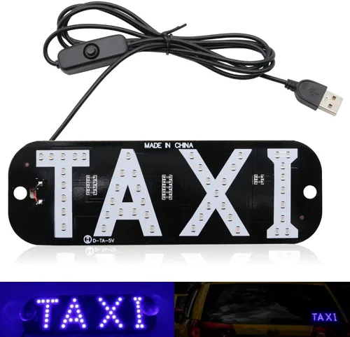 Luz de señal de taxi botón de encendido/apagado USB, letrero LED brillante para taxi, colocación de ventana de ventosa para taxi automóvil (azul)