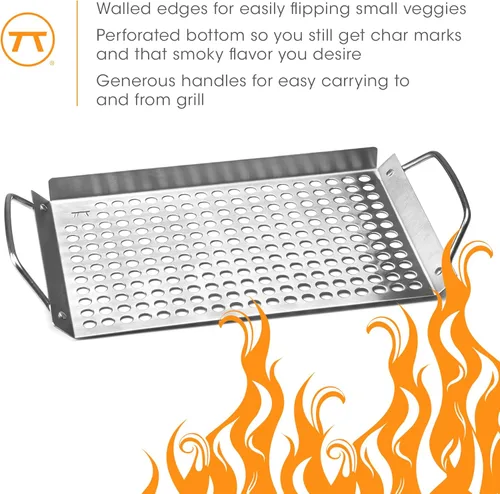 Miniatura 6 de Outset 76631 Rejilla de acero inoxidable para parrilla, sartén de barbacoa de 11 x 7 pulgadas con asas