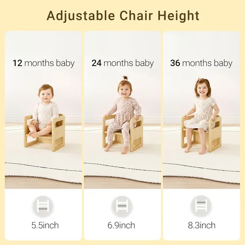 Miniatura 3 de Tilhumt Montessori - Juego de mesa y silla de destete – Mesa de actividades para niños de 3 alturas ajustables con valla de madera para niños de 1 a