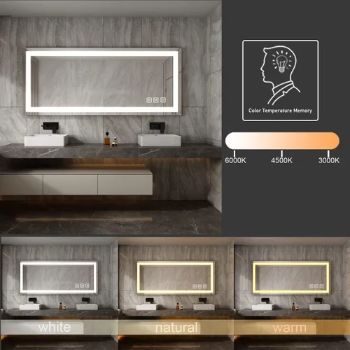Miniatura 3 de TOOLKISS Espejo de baño LED frontal de 24 x 32 pulgadas, tocador iluminado montado en la pared con memoria inteligente antivaho regulable, vidrio