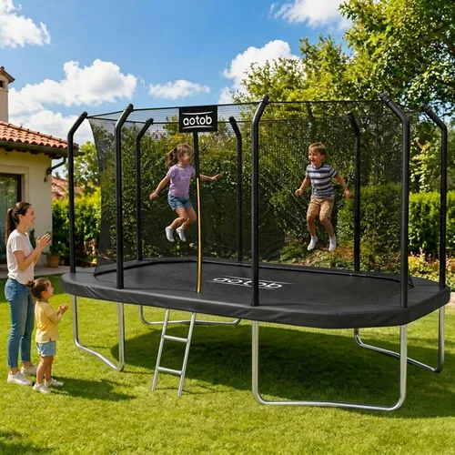 Miniatura 2 de AOTOB Trampolín rectangular de 8 x 14 pies - Trampolín perfecto para exteriores para niños - Trampolín estilo gimnasia con red de seguridad - Negro