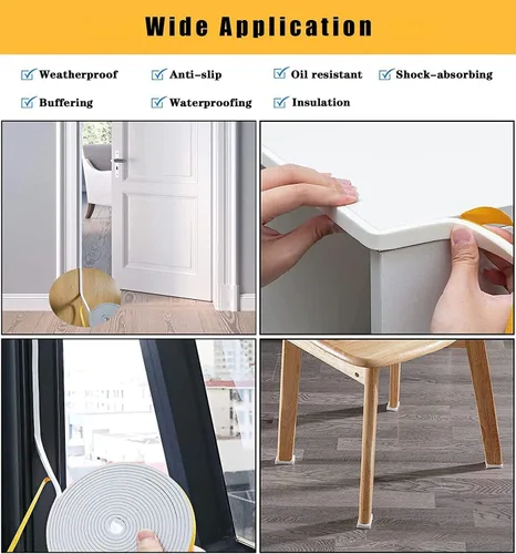 Miniatura 6 de Tira de sellado de puerta con aislamiento de espuma adhesiva fuerte para puertas y ventanas (blanco, 1/4 pulgadas x 1/16 pulgadas x 66 pies)