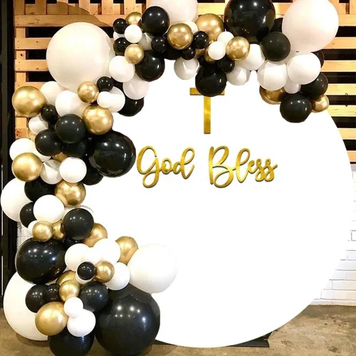 Miniatura 3 de Leyiyi Telón de fondo redondo de 3 x 3 pies para fotografía con texto en inglés "God Bless Bautismo" para fotografía, blanco puro, palabras doradas