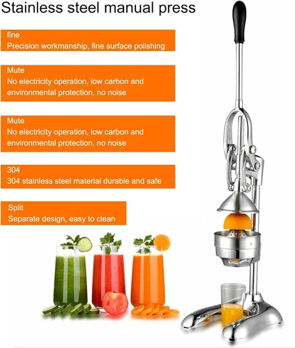 Miniatura 6 de Fdit Exprimidor manual de grado comercial, acero inoxidable 304 resistente y prensa de cítricos de hierro fundido para naranjas, limones, granadas