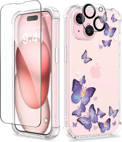 Miniatura 13 de GVIEWIN - Funda floral para iPhone 14 de 6.1 pulgadas, protector de pantalla + protector de lente de cámara, no se amarillenta, a prueba de golpes