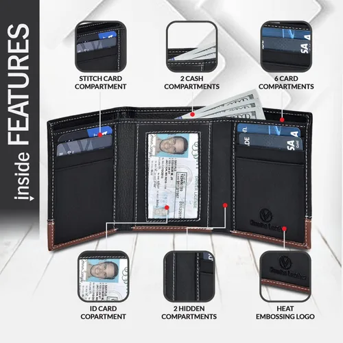 Miniatura 6 de LEVOGUE Genuine Leather Mens RFID Blocking Slim Trifold Wallet with 6 Cards+1 ID Window + 2 Note Compartments