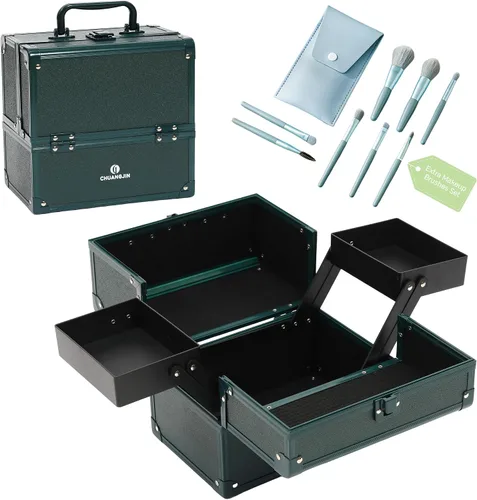 Estuche de Maquillaje 2 Bandejas Caja Organizadora de Maquillaje Estuche de Maquillaje de Viaje Portátil con Cerradura Organizador de Almacenamiento