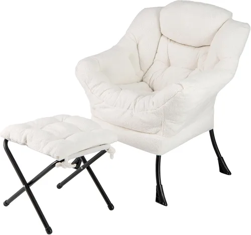 Miniatura 11 de Silla Lazy con otomana, silla decorativa moderna con reposabrazos y bolsillo lateral, sofá tapizado y reposapiés plegable, silla de lectura
