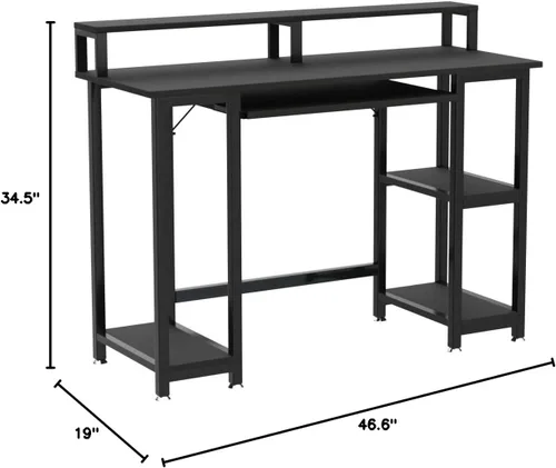 Miniatura 2 de JSungo Escritorio pequeño para computadora con soporte para monitor, escritorio de oficina en casa de 47 pulgadas con estante de almacenamiento de 2
