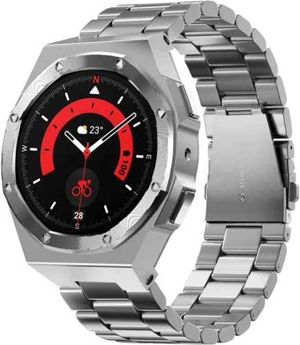 Miniatura 12 de Funda de lujo con correa diseñada para Samsung Galaxy Watch 6/5/4 de 1.732 pulgadas, resistente funda protectora militar de metal con correa táctica