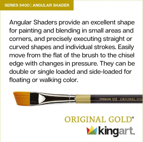 Miniatura 5 de KINGART Premium Original Gold 9400A-1/8 Angular Shader Artist Brush Golden Taklon Pelo Sintético, Acrílico, Acuarela, Pintura al óleo y Gouache