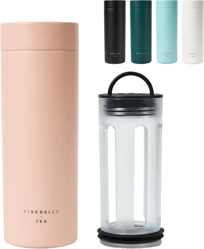 Miniatura 10 de Firebelly Tea, Taza infusor de té de viaje con colador, vaso aislado para té o café de hojas sueltas, botella a prueba de fugas para bebidas Blanco