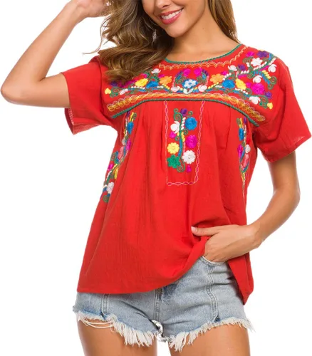 Miniatura 8 de YZXDORWJ - Cómoda blusa mexicana bordada de verano y sin mangas para mujer