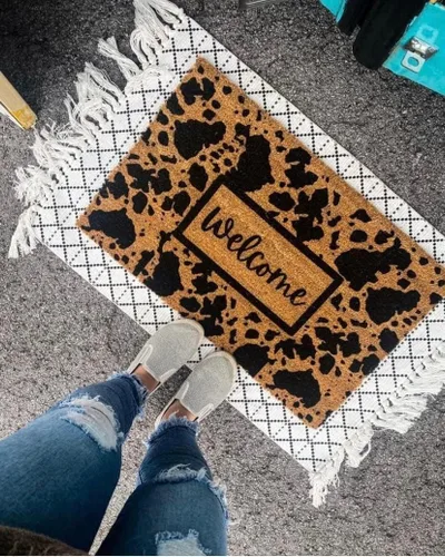 Felpudo de bienvenida con patrón de vaca, decoración de frente y porche, tapetes de piso para interiores y exteriores, tapetes de entrada lavables,