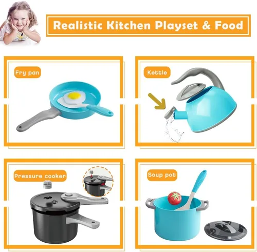 Miniatura 5 de Bruvoalon Juego de 32 piezas de juguetes de cocina para niños, juego de cocina para niños pequeños con ollas, sartenes, utensilios de cocina