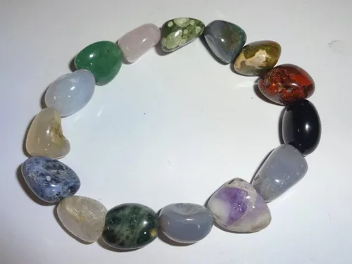Miniatura 4 de 1 pulsera elástica con cuentas de pepita de cristal caído de calidad #2 estilo chakras mixto de 0.157-0.315 in
