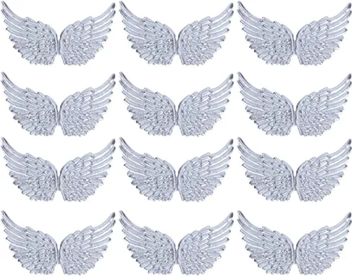 NUOBESTY Parches bordados en forma de ala de ángel, apliques de hierro para coser en plata, para ropa, jeans, decoración de manualidades