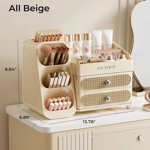 Miniatura 2 de UFORU Organizador de maquillaje para tocador con soporte para pinceles, organizador de cuidado de la piel de gran capacidad para encimera de baño