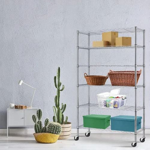 Miniatura 2 de HCY Estante de almacenamiento de 6 niveles, estantería de almacenamiento resistente, estante de metal ajustable en altura NSF con ruedas para Cromado