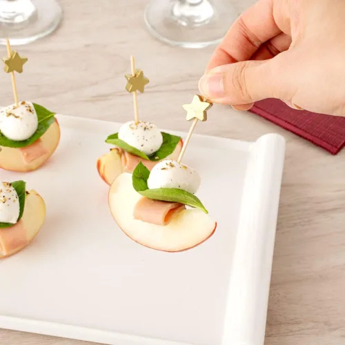 Miniatura 5 de Restaurantware Pinchos de comida de 3.5 pulgadas, 1000 palitos de canapé con estrella dorada, resistentes, desechables, de madera de bambú
