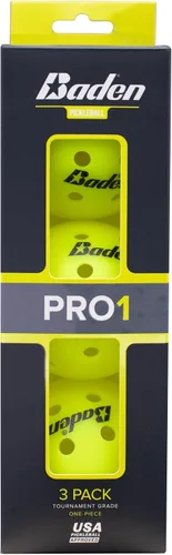 Baden PRO1 - Paquete de 3 pelotas de pickleball para exteriores, aprobadas por Pickleball de Estados Unidos (USAPA), construcción duradera de una