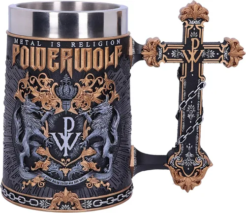 Nemesis Now Jarra de Metal con Licencia Oficial de Powerwolf Metal is Religion Banda de Rock, Negra Powerwolf Metal es religión