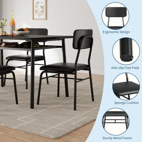 Miniatura 4 de IDEALHOUSE Juego de mesa de comedor de 3 piezas para 2 con estante de almacenamiento, mesa de cocina de madera con juego de 2 sillas tapizadas